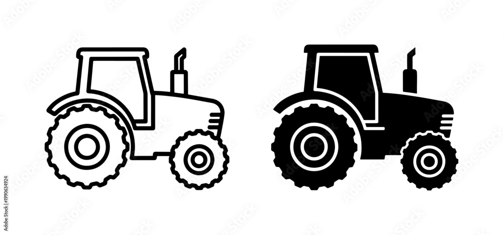 Obraz premium Tractor line and silhouette icon set for farming design