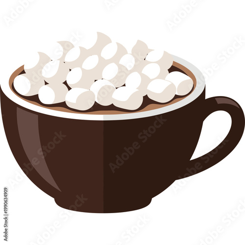 A steaming hot chocolate drink with marshmallows in a brown cup