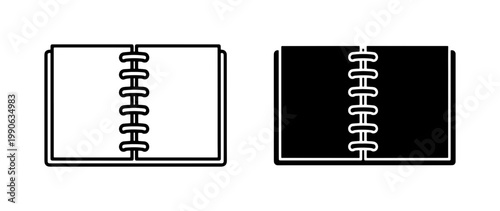 Open Spiral Notebook Outline and Solid Icon Set