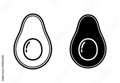 Minimalist Avocado Fruit Icon Set in Black and White