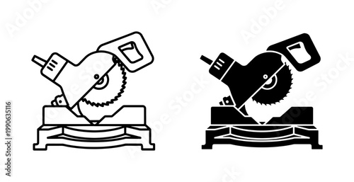 Miter saw icon set for woodworking and construction projects
