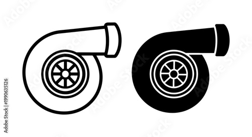 Turbocharger Car Engine Parts Outline and Solid Icon Set