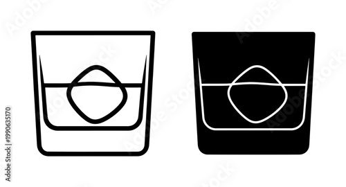 Whiskey Glass with Ice Cube Line Art Icon