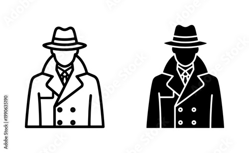 Detective in Fedora Hat and Trench Coat Vector Icon