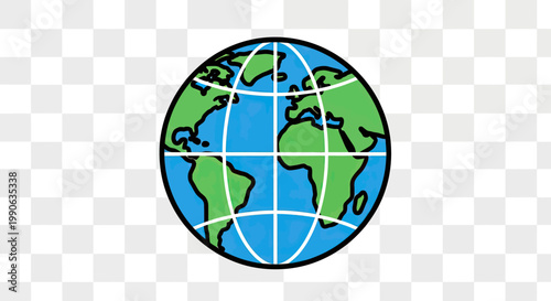 A simple illustration of planet Earth with green continents and blue oceans