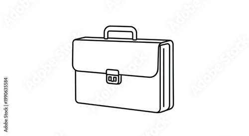 Outline drawing of a black briefcase with a handle and latch