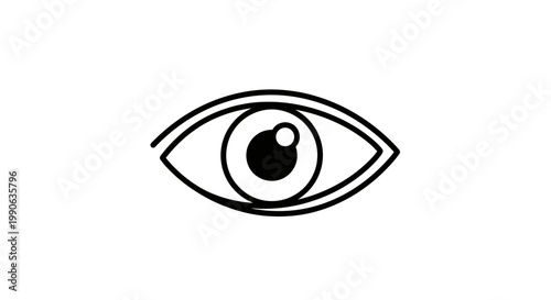 A simple black and white graphic of an eye with a pupil