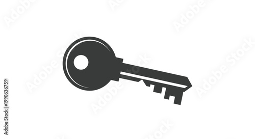 Simple dark grey key icon with a round head and a notched shaft on a white background