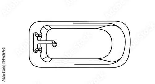 Top view of a clean, white, freestanding bathtub with a faucet