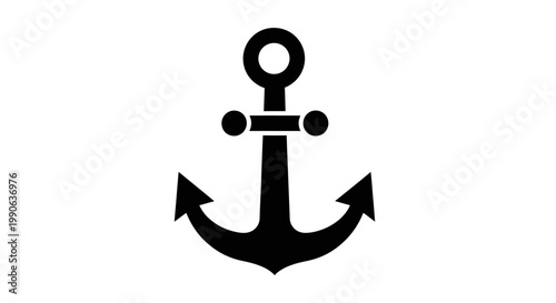 A bold, black anchor graphic with two flukes and a ring