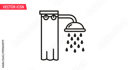 Shower curtain with showering head and falling water drops