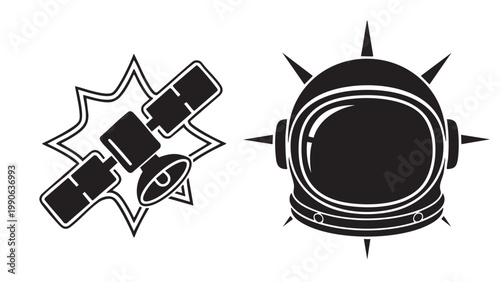 Satellite and Astronaut Helmet Graphic