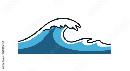 Stylized wave with a curling crest and multiple layers of blue water