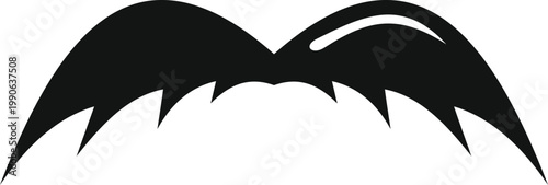 Black mustache silhouette on a white background creating a simple, bold icon