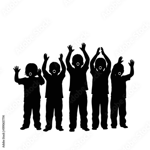 Group of people raising their hands.