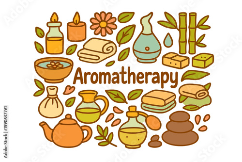 Aromatherapy Essentials Doodle. Aromatherapy. Hand-drawn doodle illustration of aromatherapy. Essential oils,
