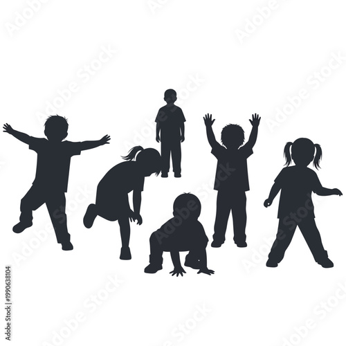 Silhouettes of children playing outside together.