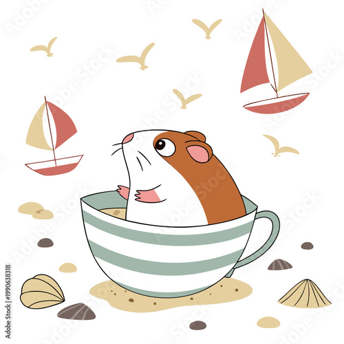 Creative SVG: Excited Guinea pig with sitting in a teacup ride in a Ocean Breeze colored Beach day theme