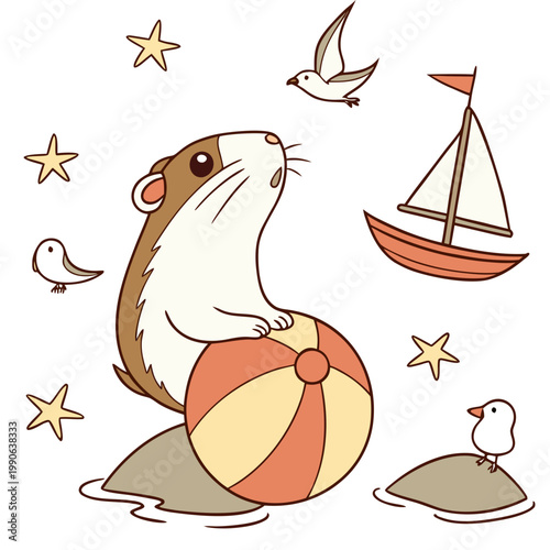 Ocean Breeze colored Guinea pig with a Playful touch, placed in a Beach day theme and styled with sitting on a moon