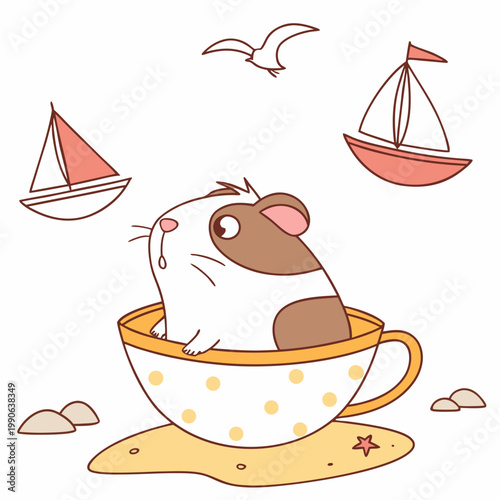 Creative SVG: Surprised Guinea pig with sitting in a teacup ride in a Ocean Breeze colored Beach day theme