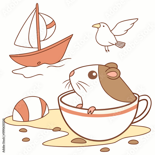 SVG art: A Gentle Guinea pig in a Beach day vibe with in a teacup, tinted with Ocean Breeze tones