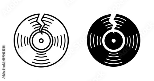 Schilderij op canvas Broken Vinyl Record Icon Set, Damaged Music Disc Symbol, Retro Audio Playback Gr