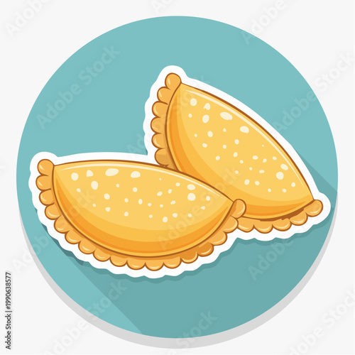 Illustration of two empanadas on a blue circle
