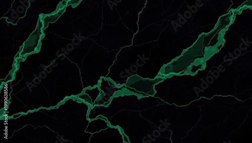 Glowing green veins spread across a dark background