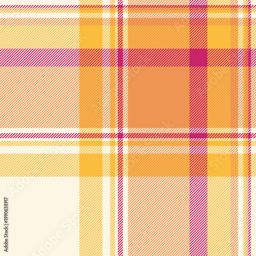 Mesh texture fabric check, argyle vector seamless background. Beautiful textile tartan pattern plaid in cornsilk and orange colors.