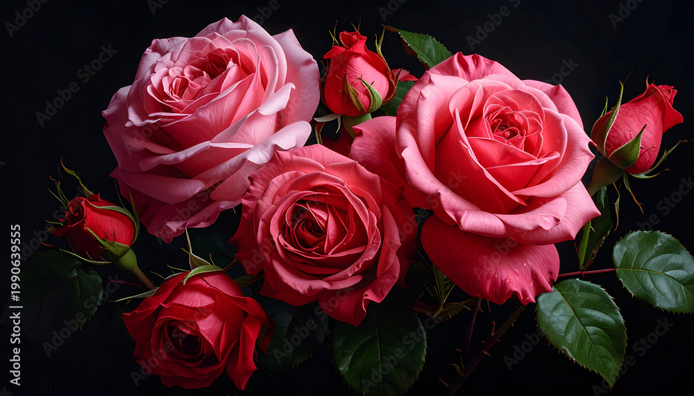 Fototapeta premium Beautiful Arrangement of Pink and Red Roses with Dark Background.