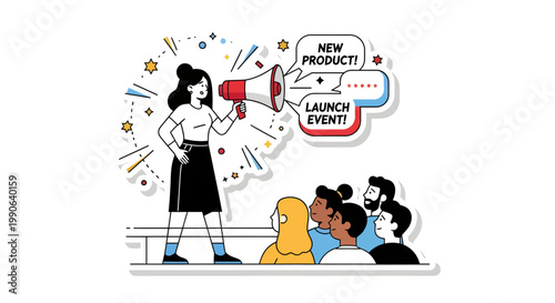 woman announcing new product launch to colleagues