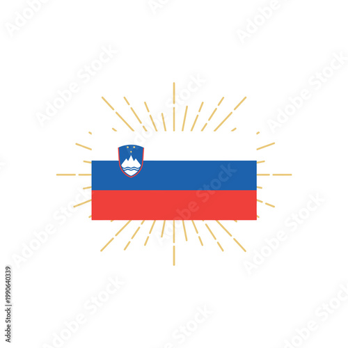 Slovenia flag waving with golden rays on white background illustration