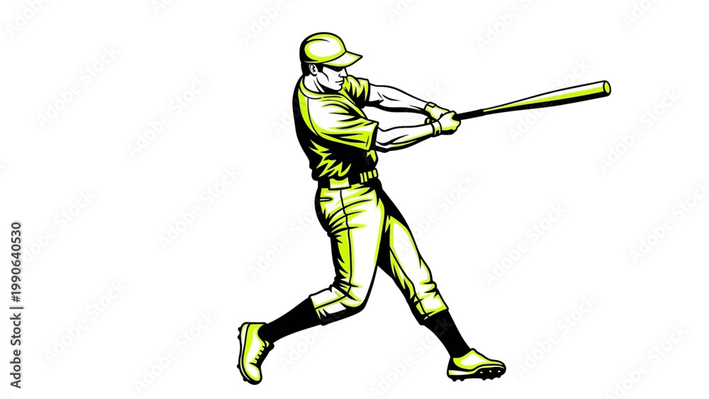 Fototapeta premium A baseball player swings a bat in a dynamic motion