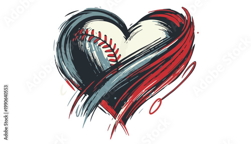 A heart shaped illustration with a baseball inside it