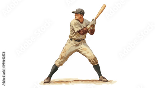 A baseball player in a batting stance with a bat