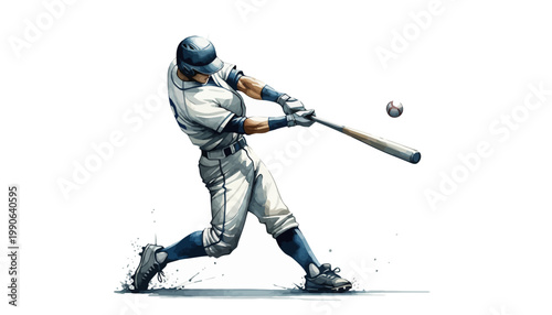 A baseball player swinging a bat with intense motion and focus