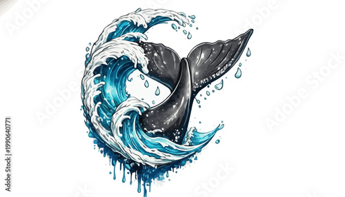 A whale tail emerges from a wave with a biblical reference