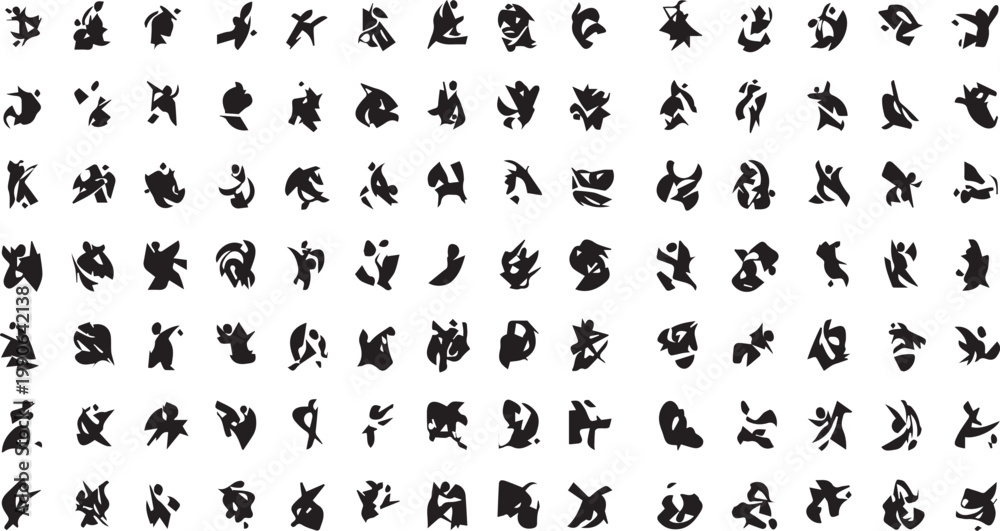 Naklejka premium Dynamic abstract silhouette shapes collection, expressive random vector forms, modern artistic elements with motion style ink shapes isolated on white background