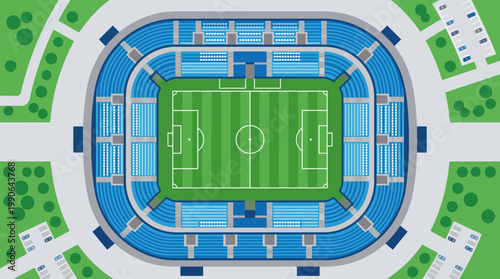 Aerial view of a sports stadium.