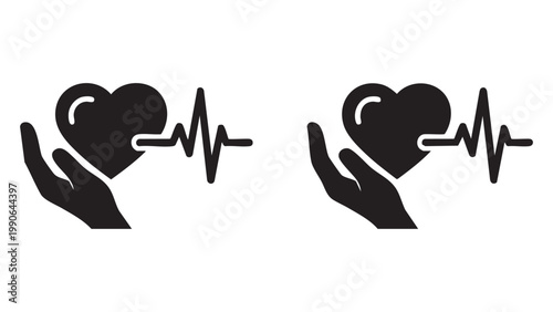 Hands Holding Hearts with EKG Rhythm for Medical Support
