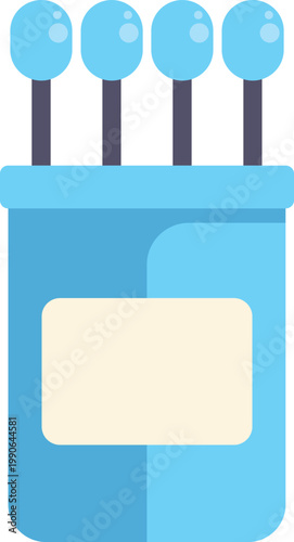 Cotton swabs standing in a blue plastic container for health and personal care