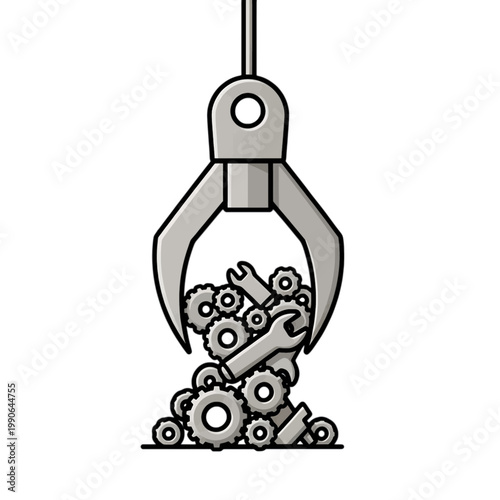 Crane Claw Holding Tools and Gears Icon