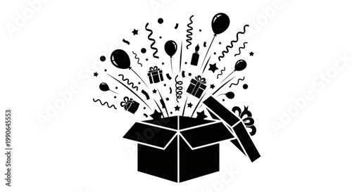 An open gift box with surprises popping out