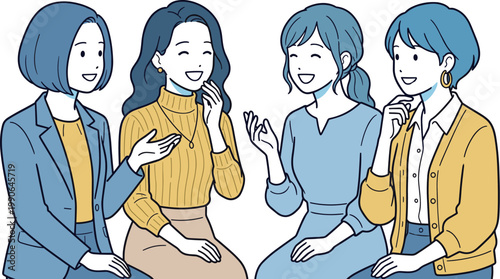 女性グループが会話するコミュニケーションイラスト