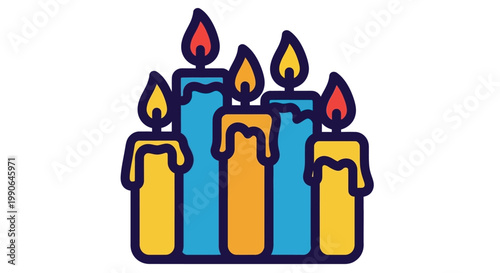 A collection of several burning candles, each emitting a warm glow, suggesting a serene ambiance. A simple and elegant illustration, ideal for a variety of purposes. 