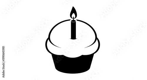 A simple yet elegant illustration of a cupcake with a lit candle, perfect for birthday celebrations and joyful moments