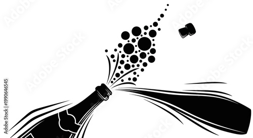 The silhouette of a champagne bottle exploding, a celebration of joy and festivity