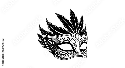 An elegant carnival mask with feather decoration, perfect for a masquerade party
