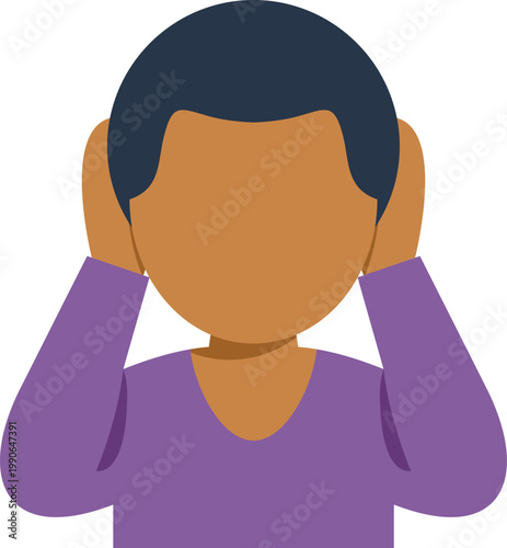Person covering ears with hands, choosing to ignore sound or refusing to listen