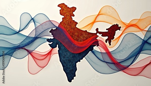 Mapa de la India construido a partir de patrones textiles y telas fluidas